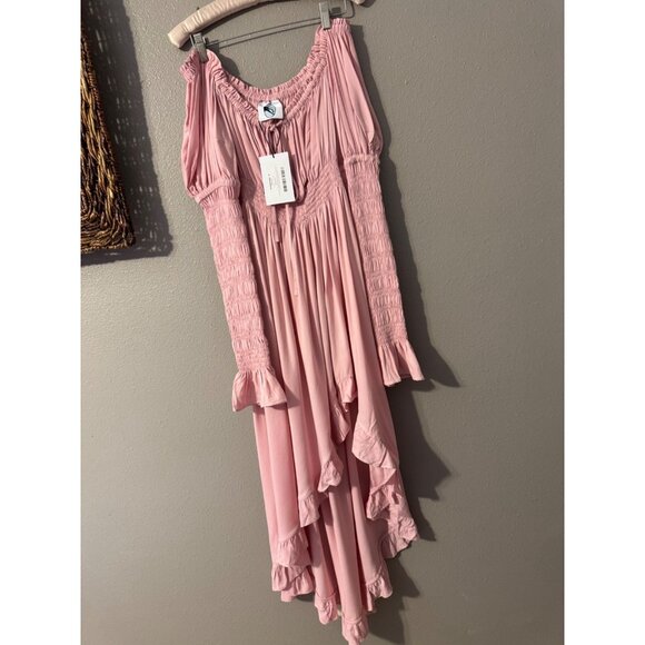 Sleeper Juliette Off Shoulder Smocked Midi Dress L Fairy Pink Shirred NEW $370 - Picture 9 of 14